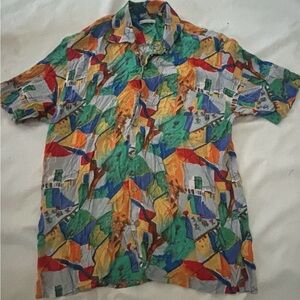 Maus & Hoffman Mens Medium Short Sleeve Button Shirt Colorful Abstract Italy
